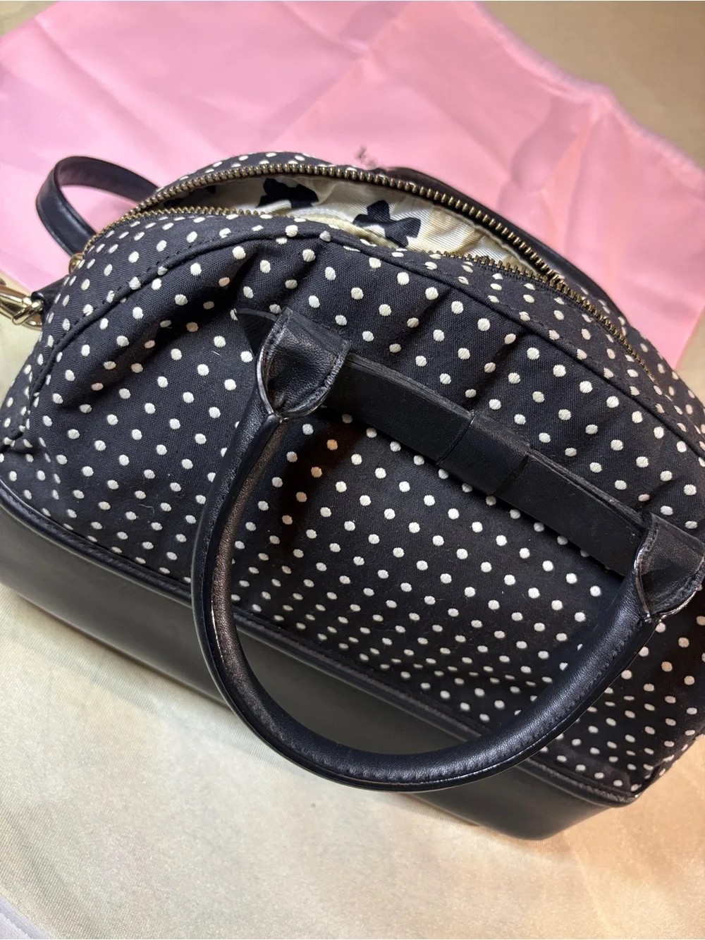 kate spade Black and White Polka Dot Dome Satchel. Strap,Dust-bag, Shopping Bag - Picture 8 of 13